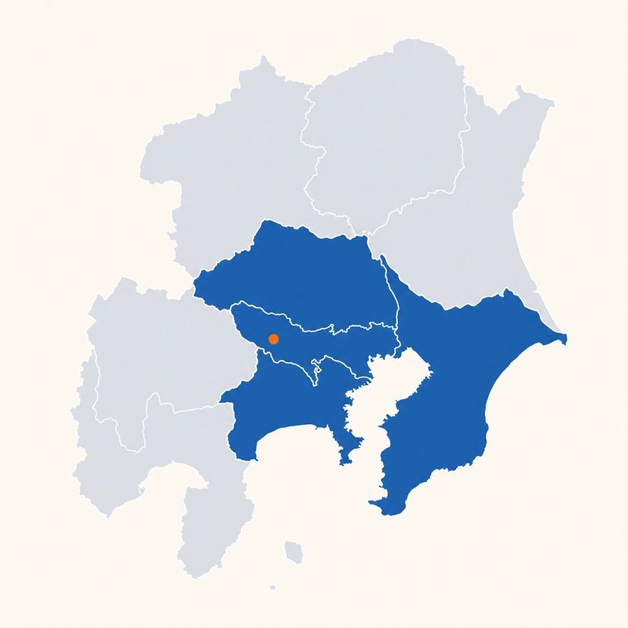 東京・神奈川・千葉・埼玉を塗り分けた関東地方の地図